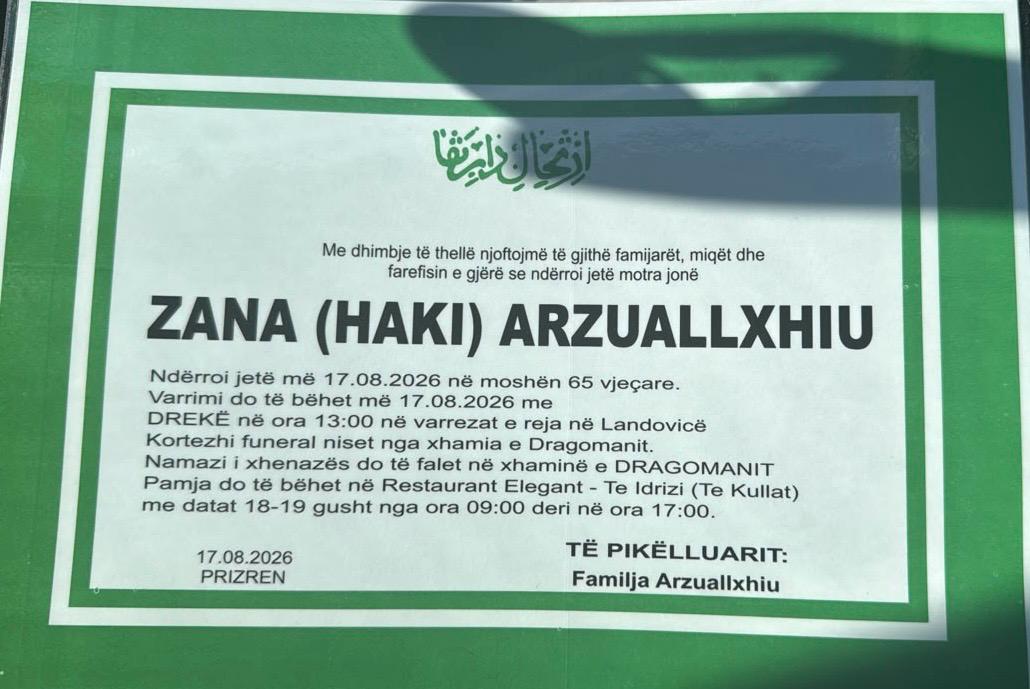 Njoftim për vdekjen
