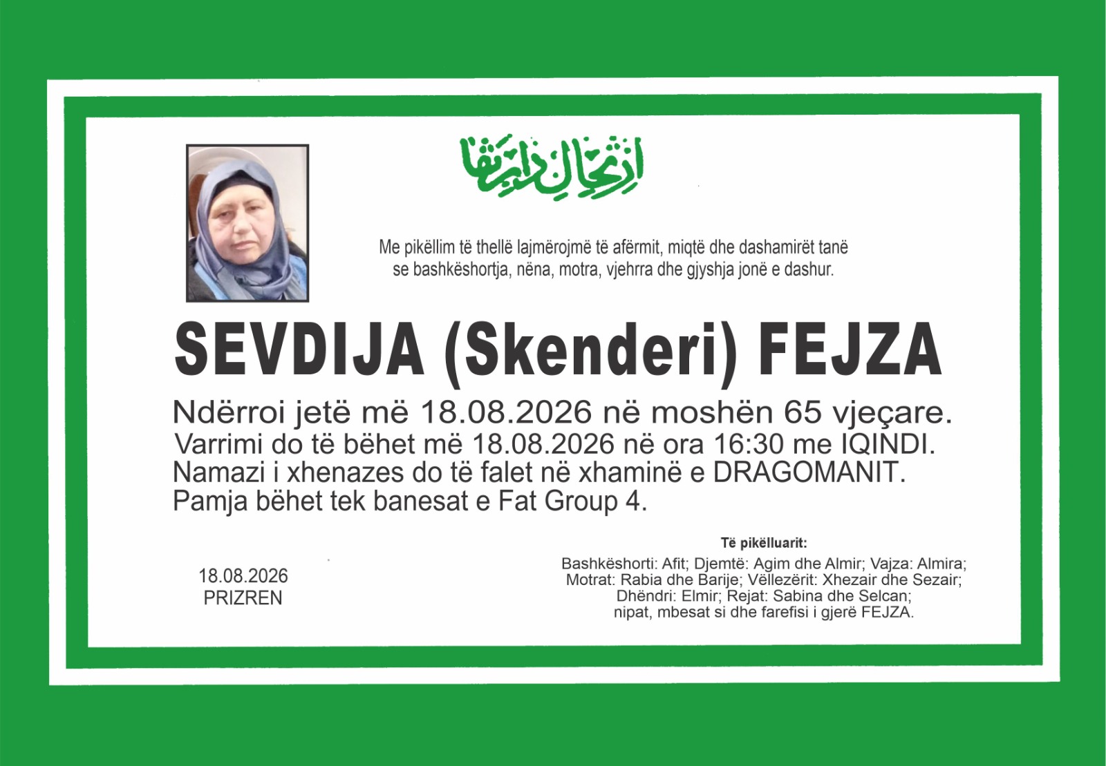 Njoftim për vdekjen