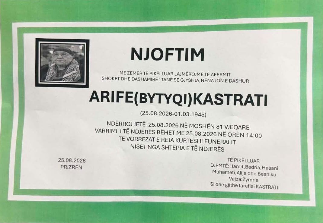 Njoftim për vdekjen