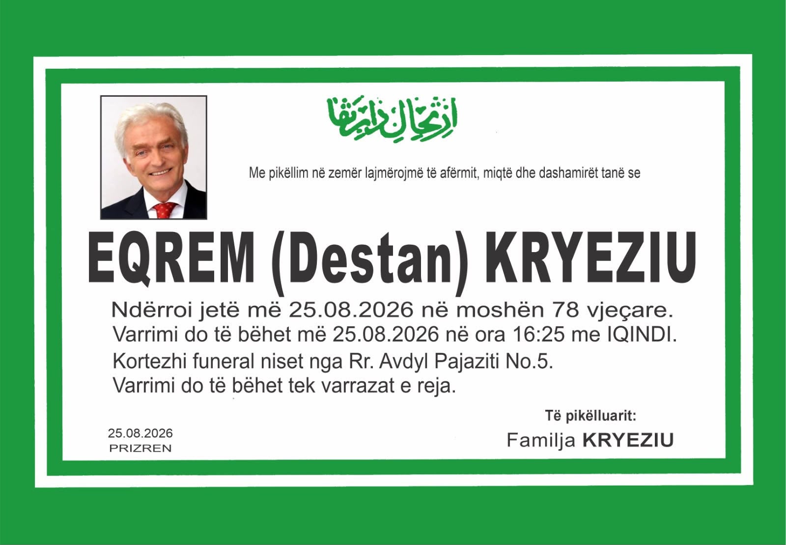 Njoftim për vdekjen