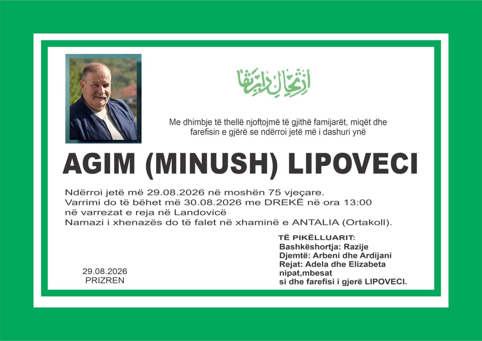 Njoftim për vdekjen