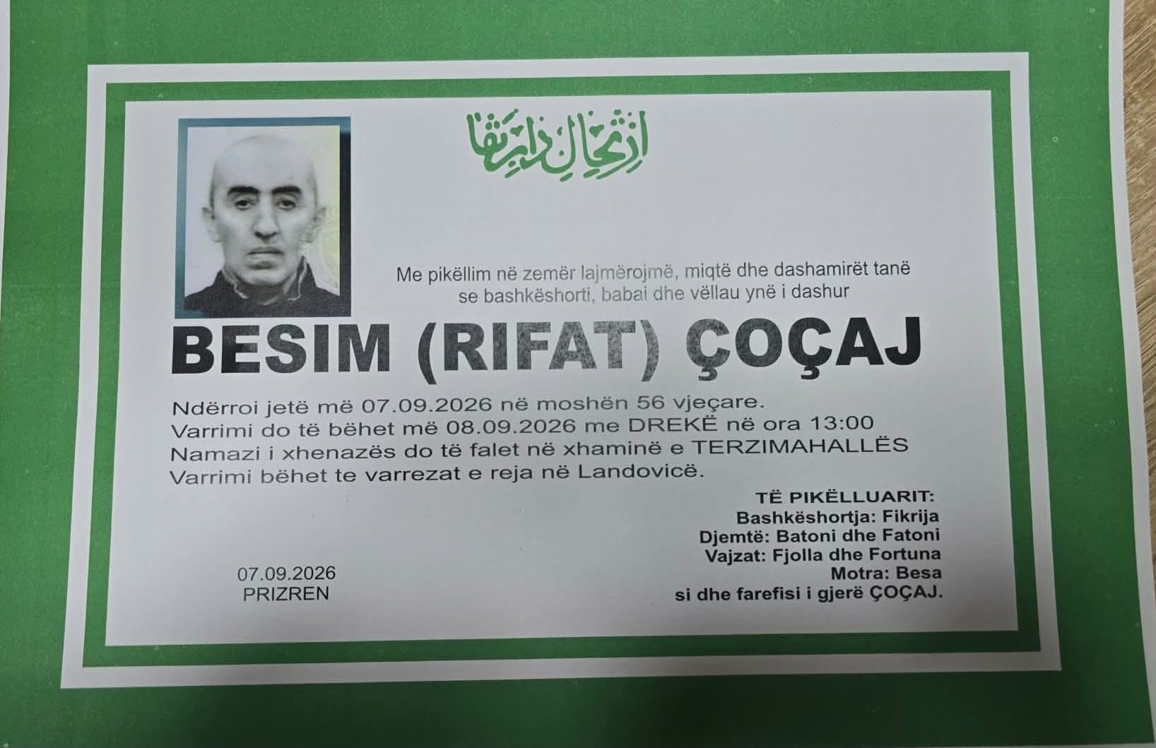 Njoftim për vdekjen