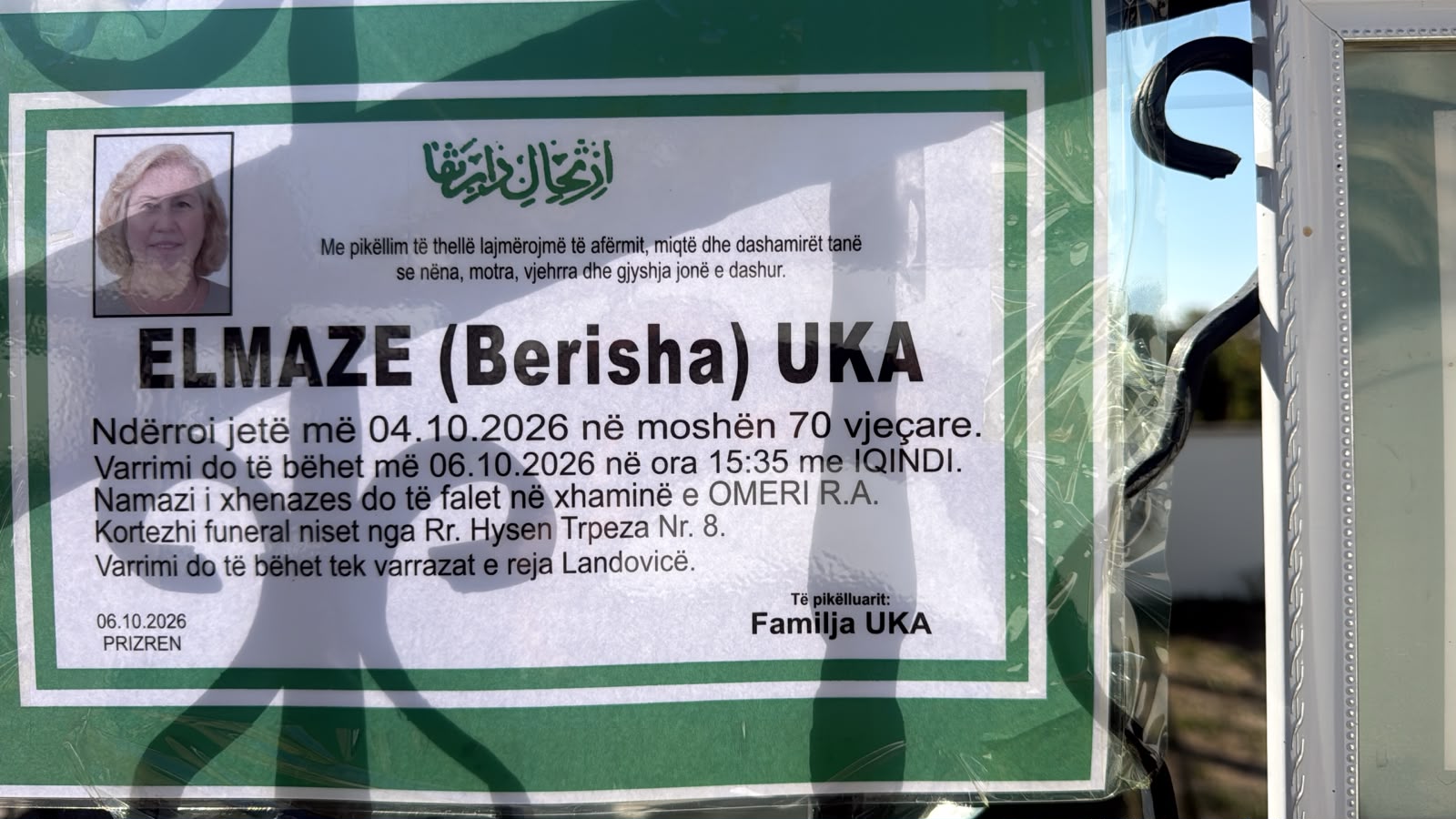 Njoftim për vdekjen